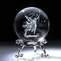 Vista 16 de Bola de cristal de constelación 3D de 60 mm, peso de papel de cristal completo de vidrio Fengshui con soporte floral plateado (Géminis)