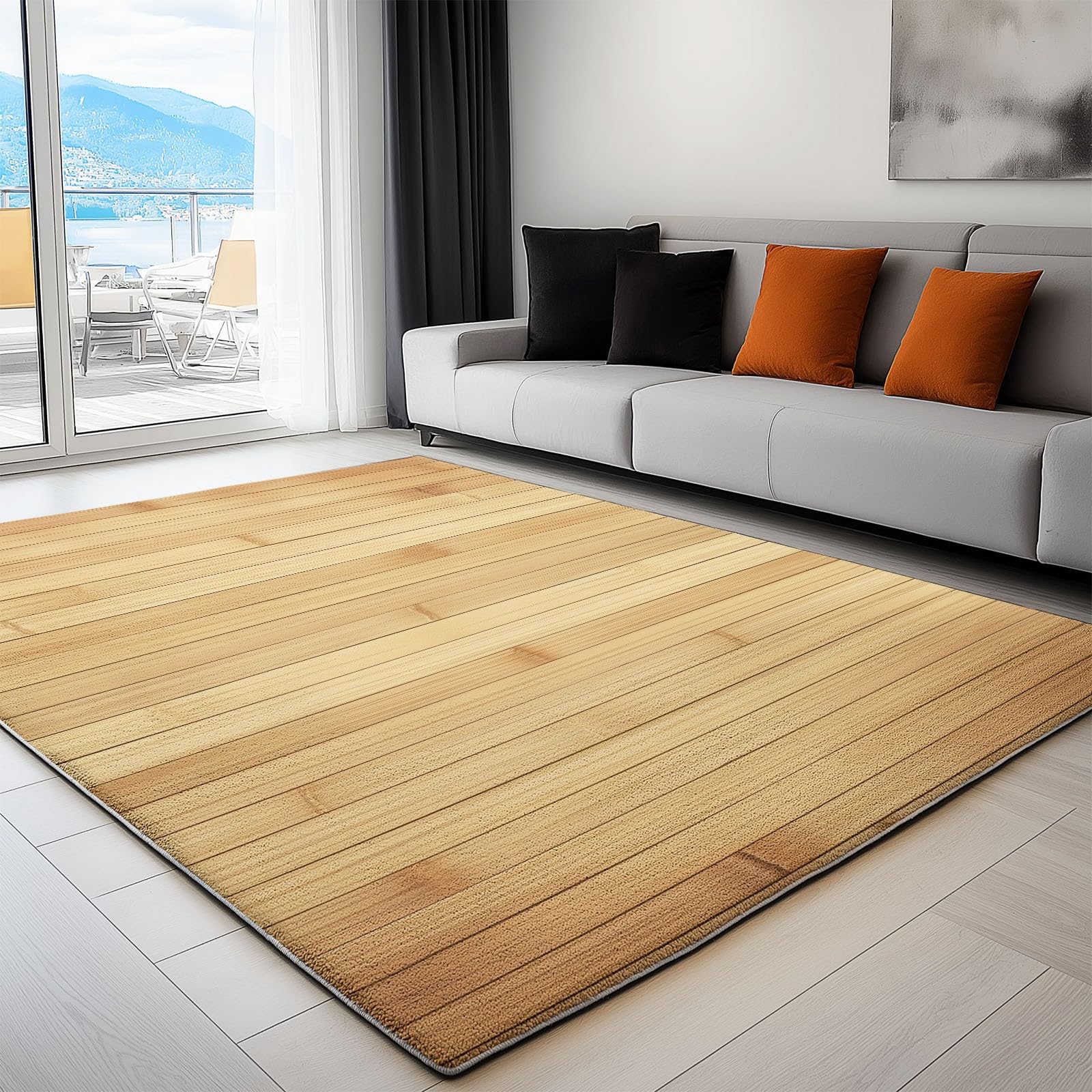 Générique Tapis Salon Fond en Bois De Bambou 140x200cm Tapis Chambre Impression 3D Moderne, Moquette Antidérapant Lavable Machine, pour Salon Salle à Manger Bureau