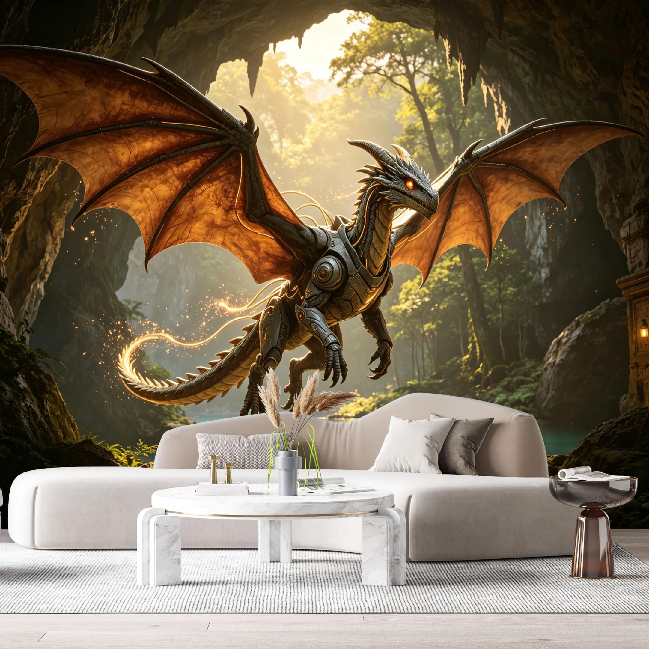 Custom Size Wall Mural Heavy Armored Fantasy Beast Cave Fantasy Mech Creature Futuristic Metal Armor SciFi Style SelfAdhesive Art Prints Removable Large Wallpaper Esports Game Room Studio