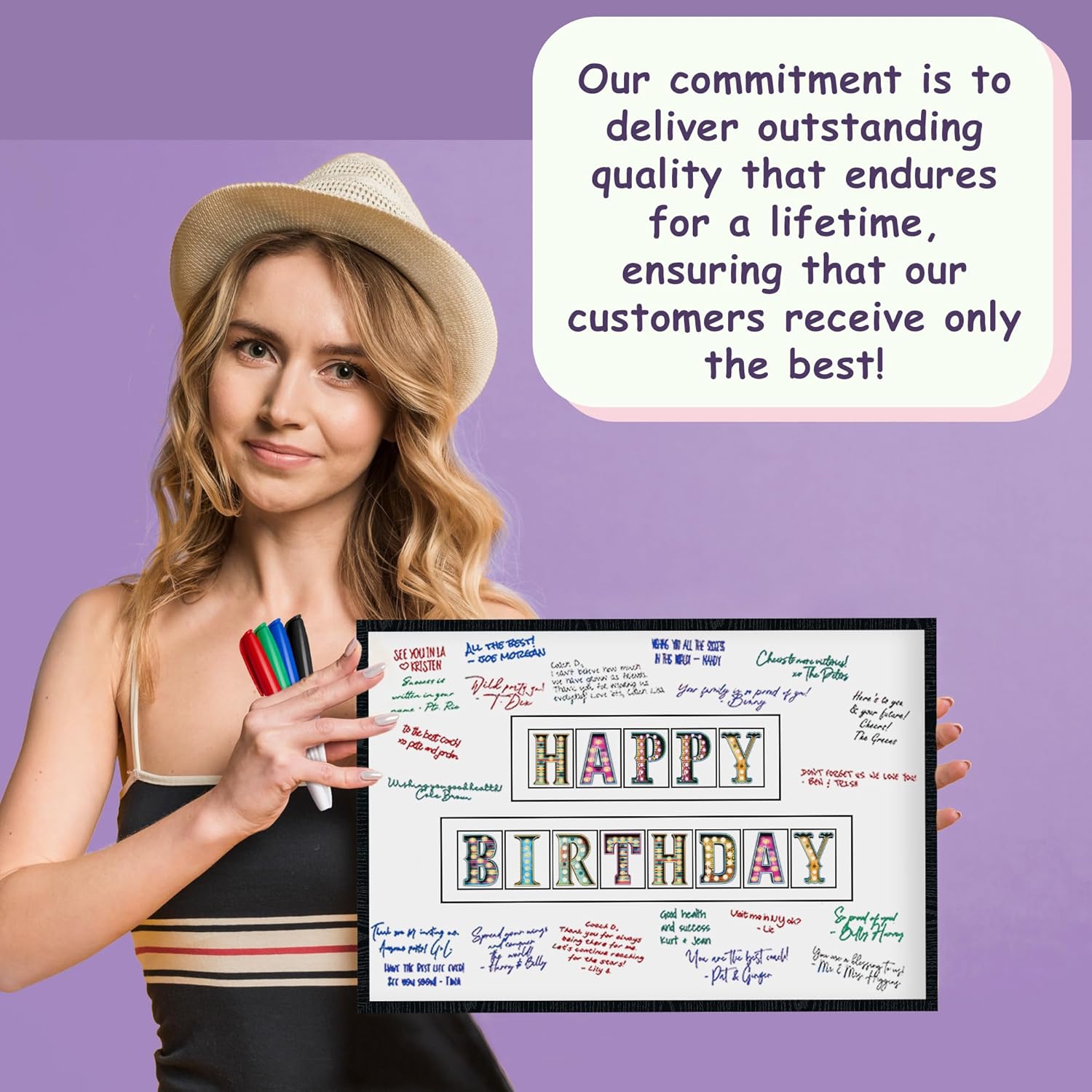 L&O Goods Cheers To Happy Birthday | Large Signature Board Wall Decor | Guest Book Alternative for Birthday, Anniversary, Company Party | Wall Art Poster Gift | 11x17 Inch with Frame and Markers
