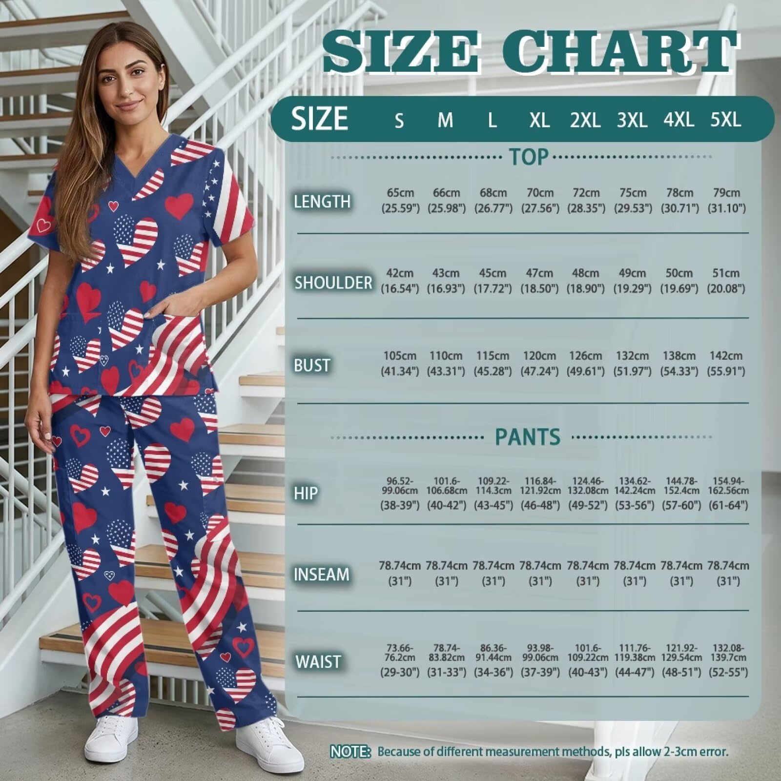 Set di scrub da donna per il 250° anniversario con bandiera americana e pantaloni alti per assistente medico