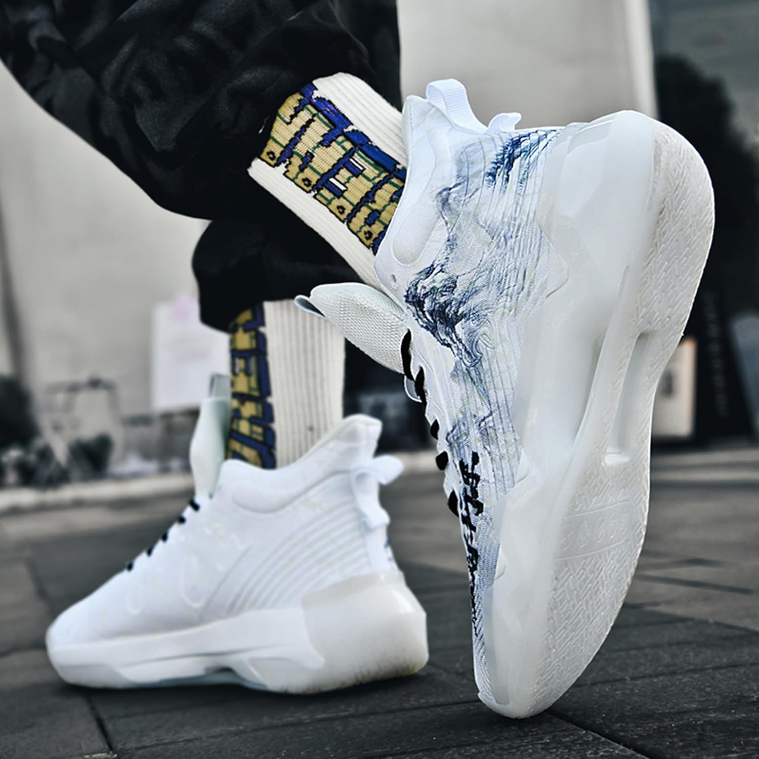 Mens High Top Basketball Shoes Womens Breathable Outdoor Lightweight Unisex-Adult Laceup Non Slip Running Shoes - Image 2