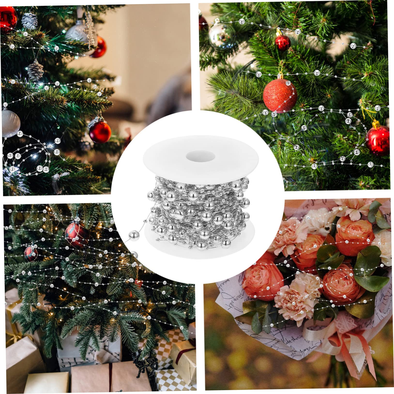 STOBOK 3 Rollen Perlenmaterial Weihnachtsfeier Silberne Girlande Hochzeitsschmuck Strassperlenkette Kette Aus Perlensträngen Kette Aus Kunstperlen Plastik Perlenanhänger Künstlich