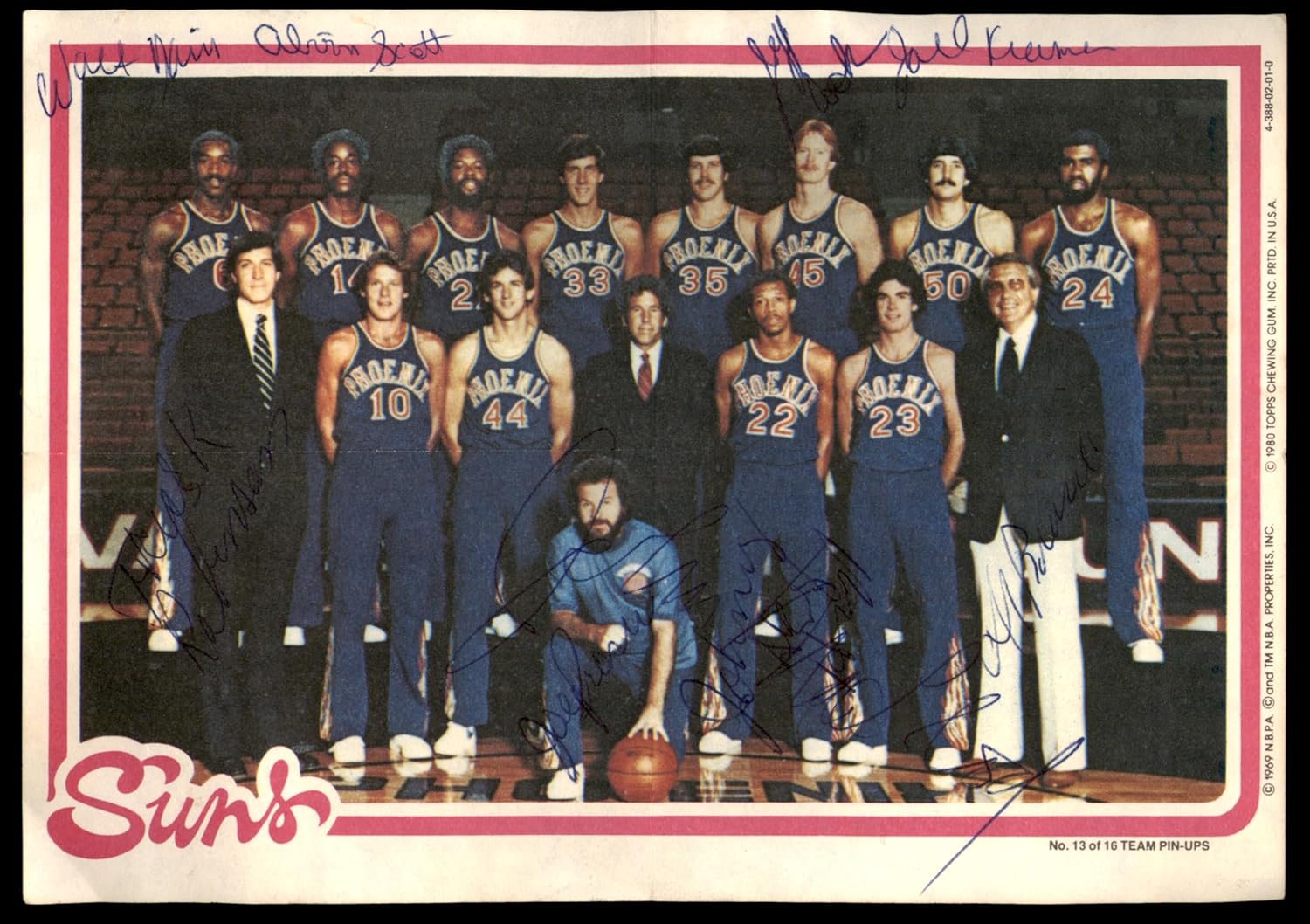 Team Autographed 1980-81 Topps Team Pin-ups Basketball Card With 9 Signatures Including Walter Davis & Truck Robinson SKU #252121