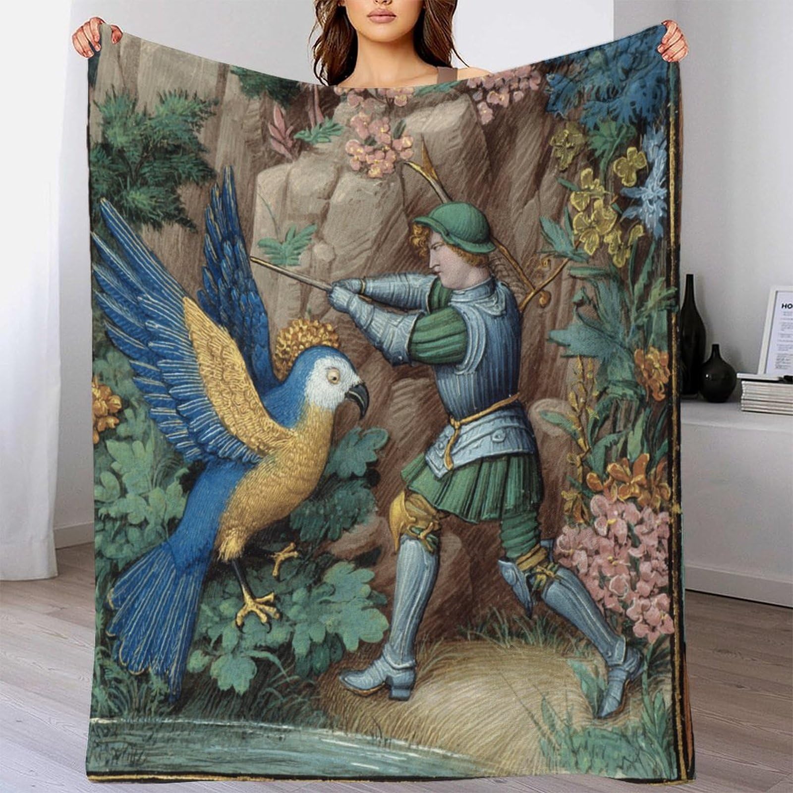 Un XIV Manta Estampada 3D Bandito del secolo che indossa un'armatura combatte un pappagallo Colcha De Diseño Ropa De Cama De Microfibra Suave Y Cálida Sofá Ropa De Cama 80x90inch(200x230cm)