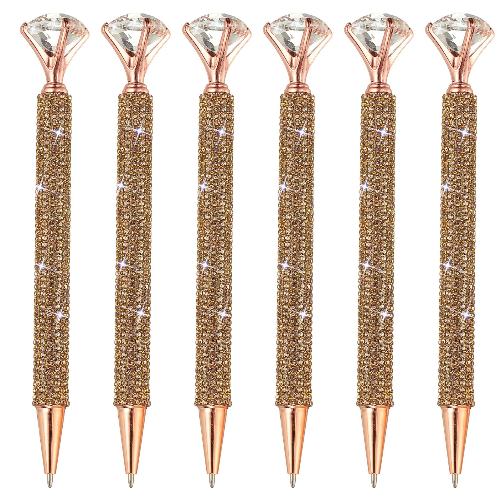 PATIKIL Rhinestone Ballpoint Pen, 6Pcs Crystal Diamond Twist Metal Pen Bling 1.0mm Medium Point Black Ink Glitter for Note Taking Journaling, Golden — image 1