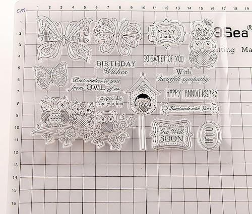 Miniatura 3 de Qoiseys Sellos transparentes de mariposas y búhos para hacer tarjetas, sellos de goma para álbumes de recortes, álbum de fotos, papel en relieve,