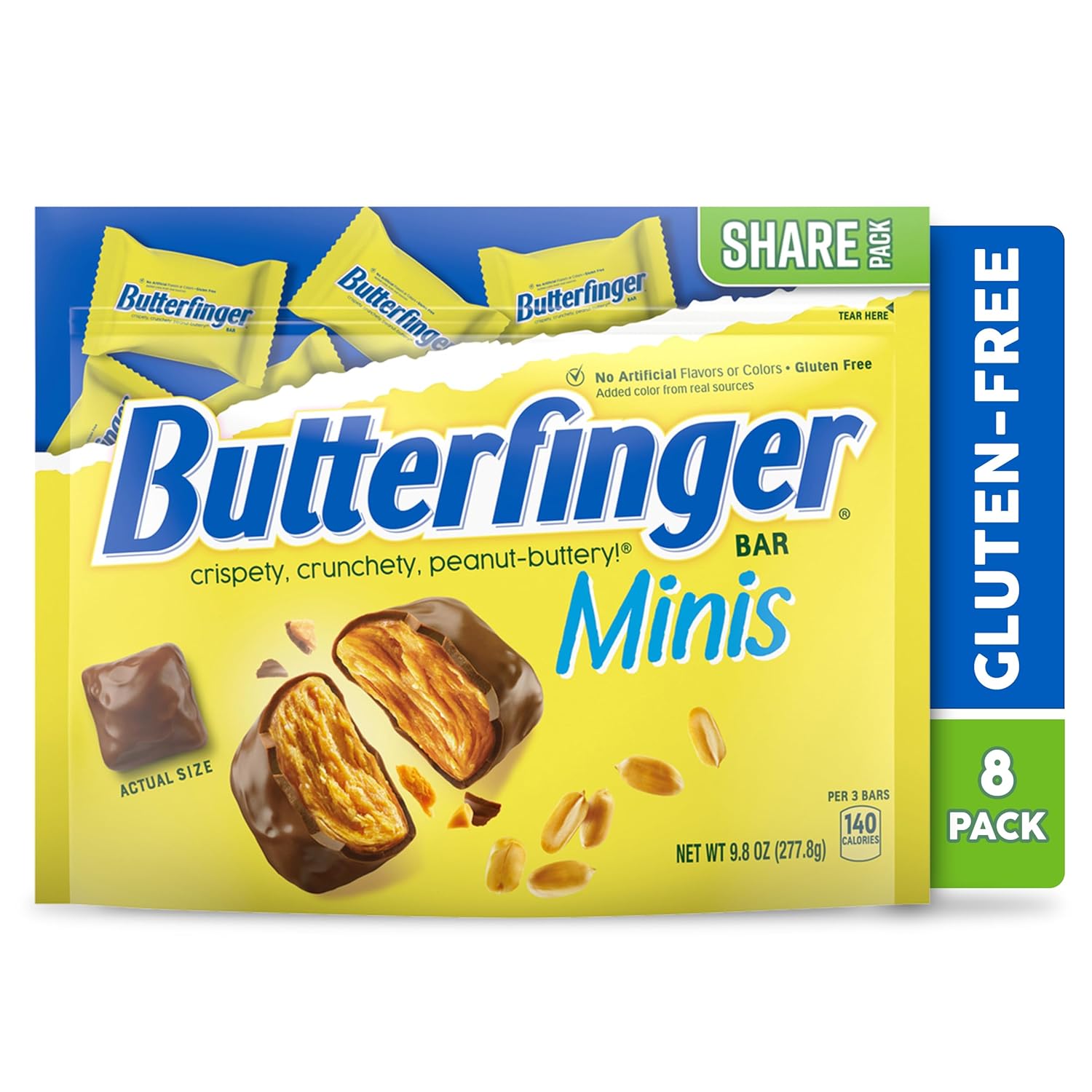Butterfinger, 8 Count, Chocolatey, Peanut-Buttery, Minis Individually Wrapped Candy Bars, Resealable Share Size, 9.8 oz