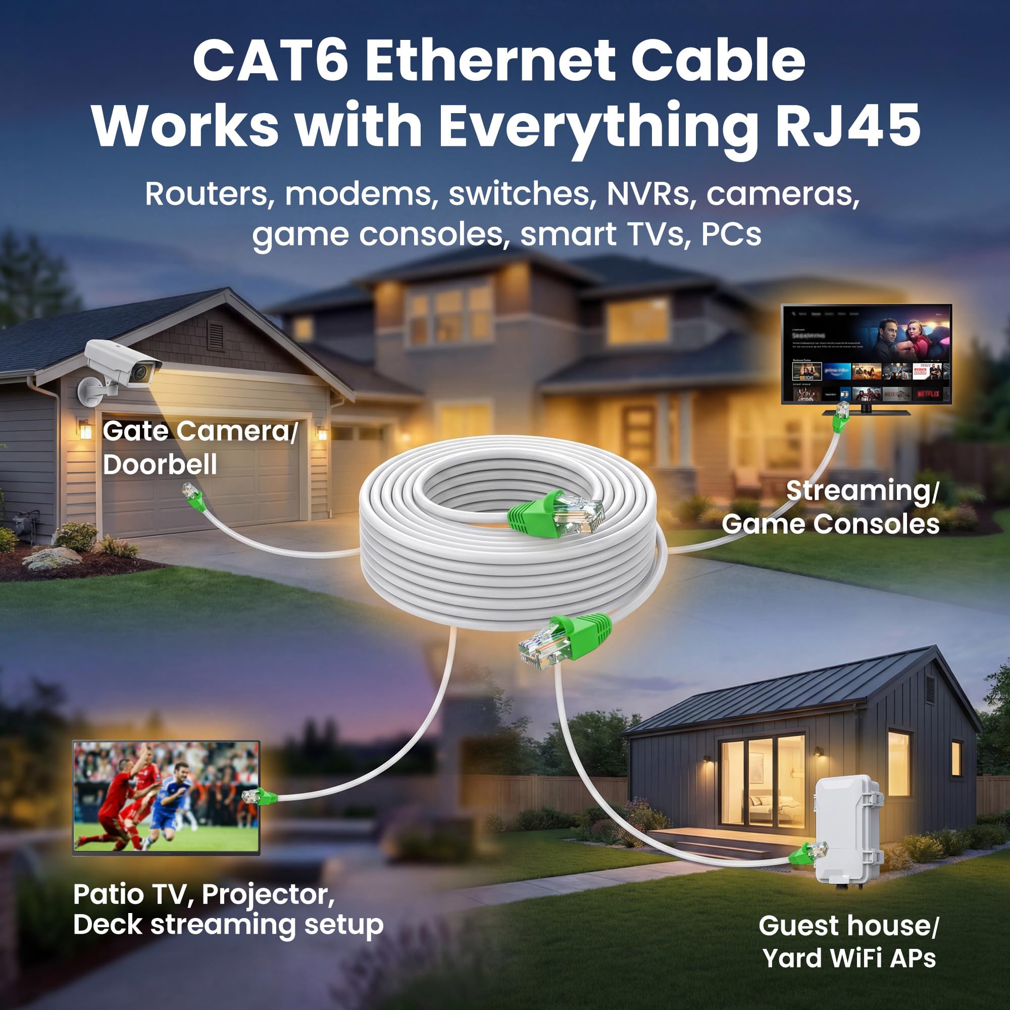 GearIT Cable Ethernet Cat6 para exteriores (50 pies) 23AWG cobre puro, FTP, LLDPE, impermeable, entierro directo, en tierra, resistente a los rayos UV, POE, red, LAN, Internet, Cat 6, cable Cat6-50