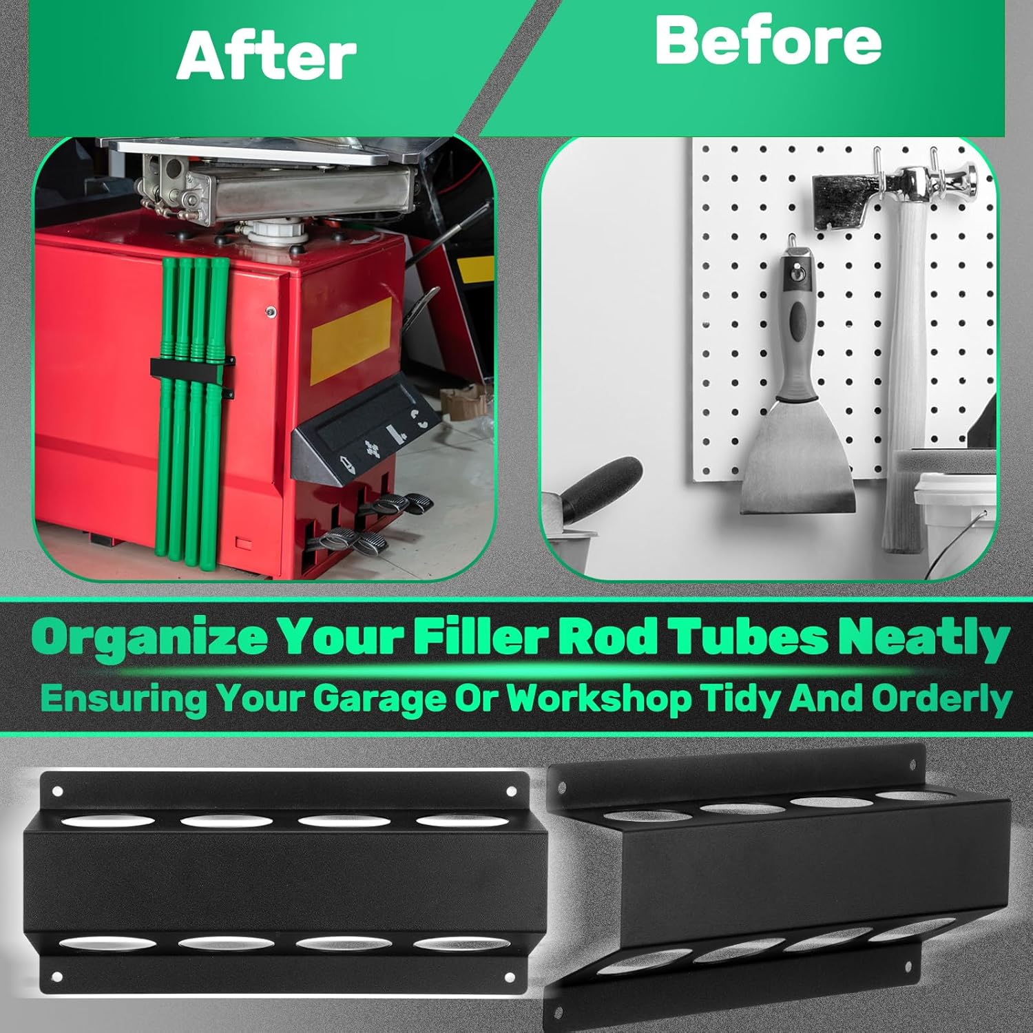 5 Pcs Welding Rod Storage Set 4 Slot Tig Welding Filler Rod Holder with 4 Pcs 40 Inch Tungsten Electrode Storage Tubes Wall Mount Organizer Welder Tools Supplies