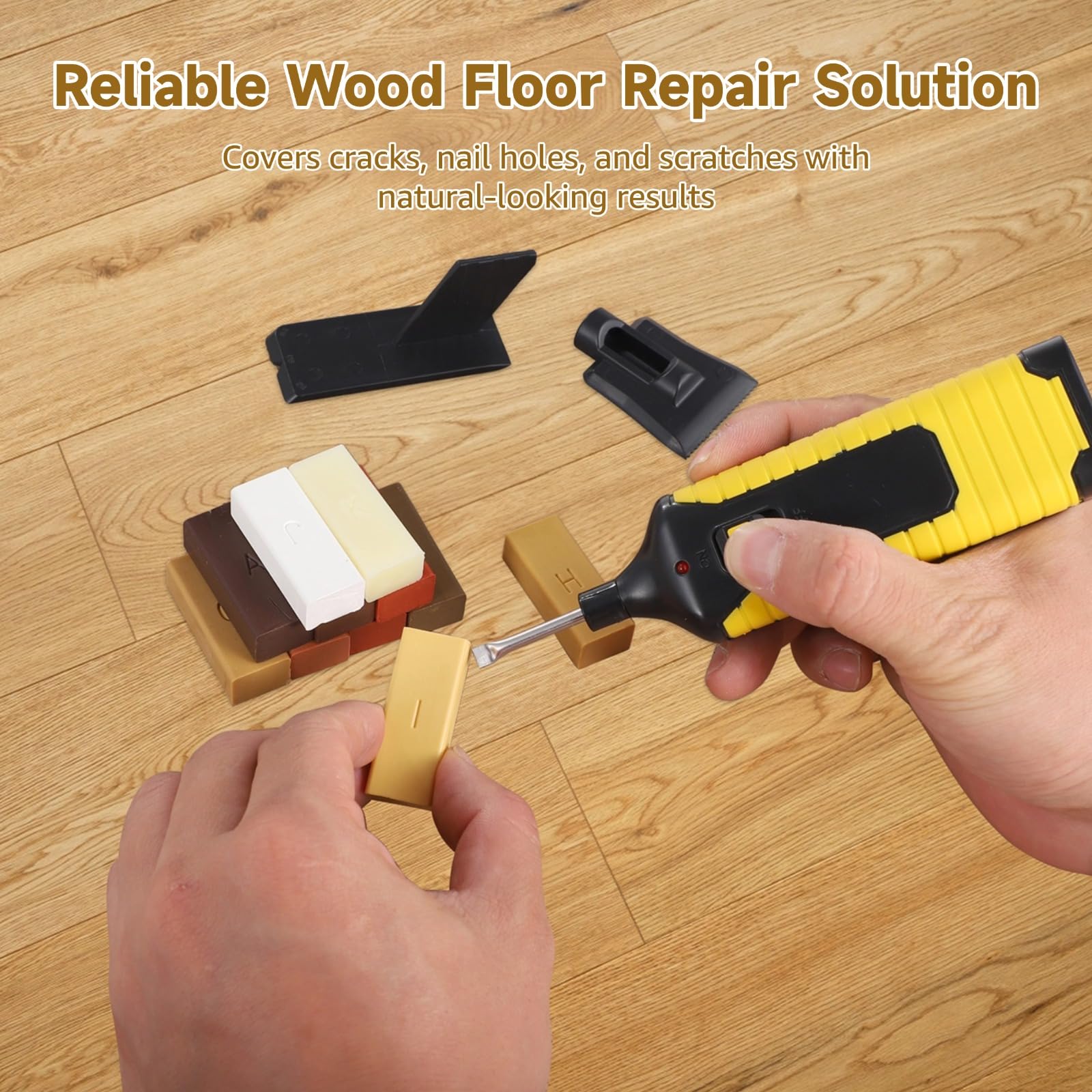Colección de reparación de suelos de madera, aplicador de cera termofusible con 11 paquetes de colores de cera, herramientas de reparación para madera dura, laminado, superficies compuestas, fijación