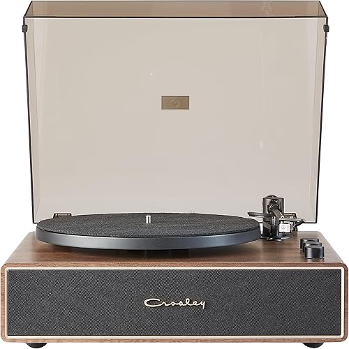 Crosley CR6046A-WAGL Tocadiscos Bluetooth de 2 velocidades con altavoces incorporados, nogal