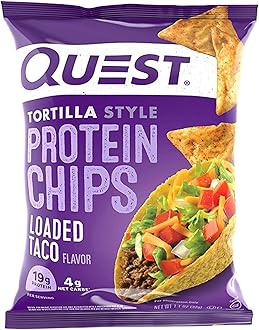 Quest Nutrition Loaded Taco Tortilla Style Protein Chips, 19g Protein, 4g Net Carb, Low Carb, Gluten Free, 1.1 oz (Pack of 12)