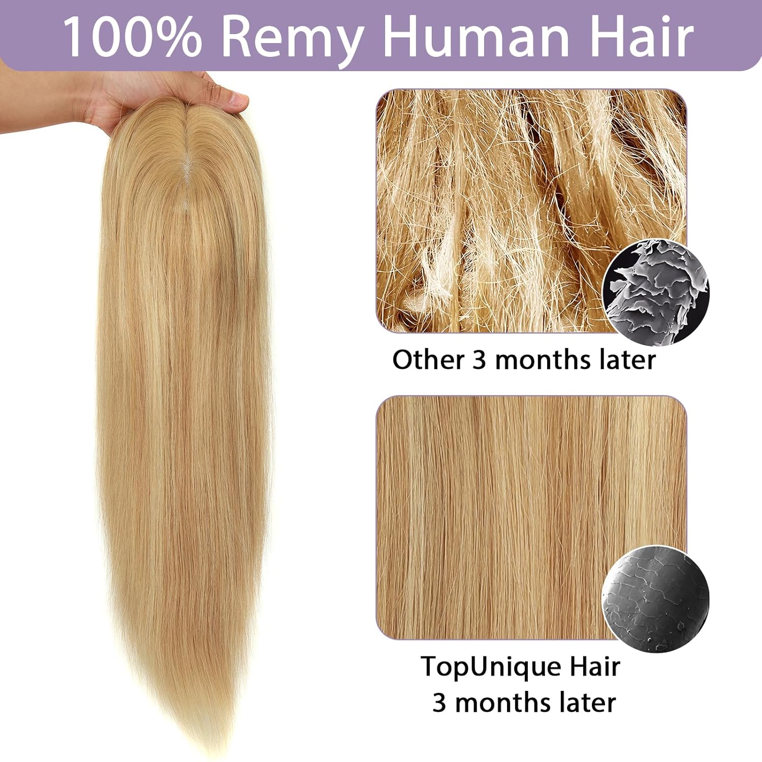Hair Toppers for Women with Thinning Hair, 7x8 Inch Mono Base Real Human Hair 12 Inch 130% Density No Bangs #TSS