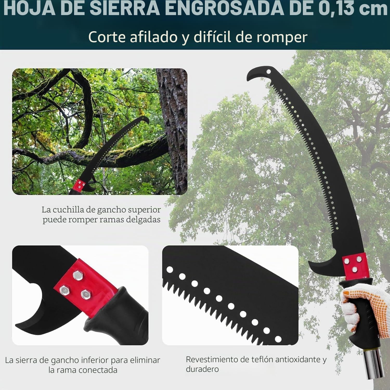 Podadora Telescópica de Altura Profesional, Pertiga Telescópica Ajustable 2.24-8.24m, Cortasetos Telescópico con Hoja de Aleación de Acero Inoxidable, Podadora de Altura para Jardinería, Poda de Árbol