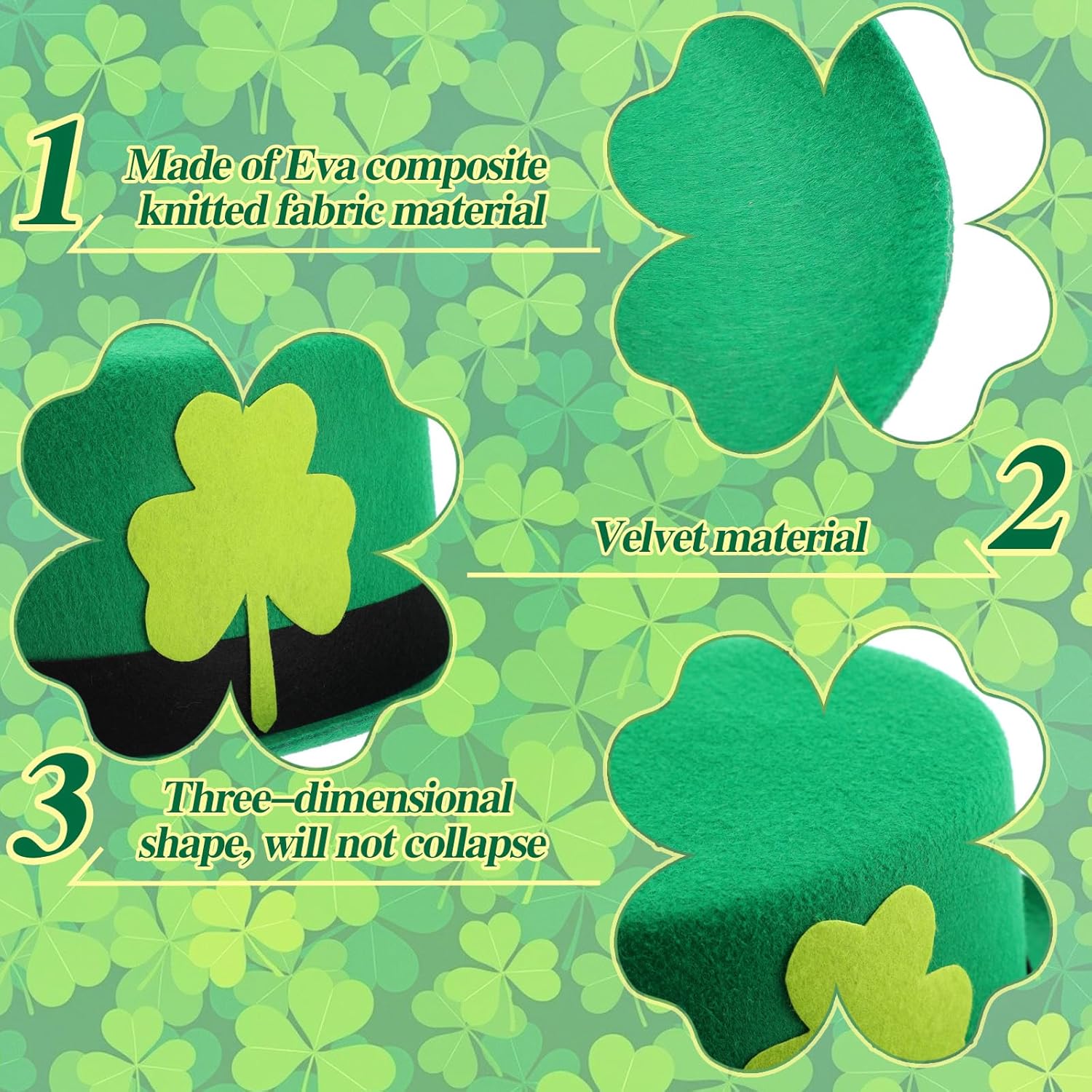 Kigeli 12 Pack St. Patrick's Day Leprechaun Top Hat Green Leprechaun Velvet Hat with Buckle for Halloween Costume