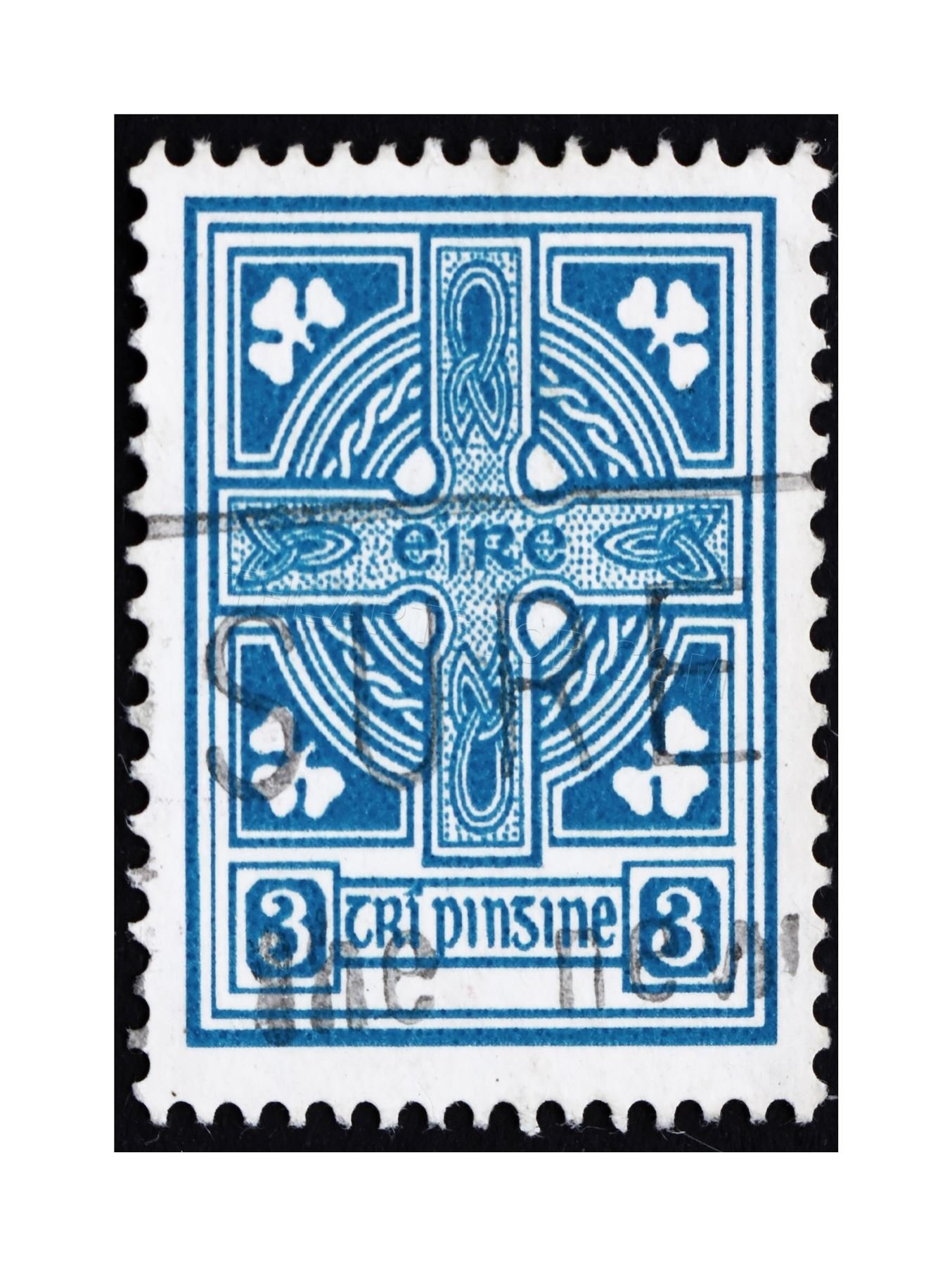 Wee Blue Coo Postage Stamp Ireland Vintage Celtic Cross Photo Wall Art Print