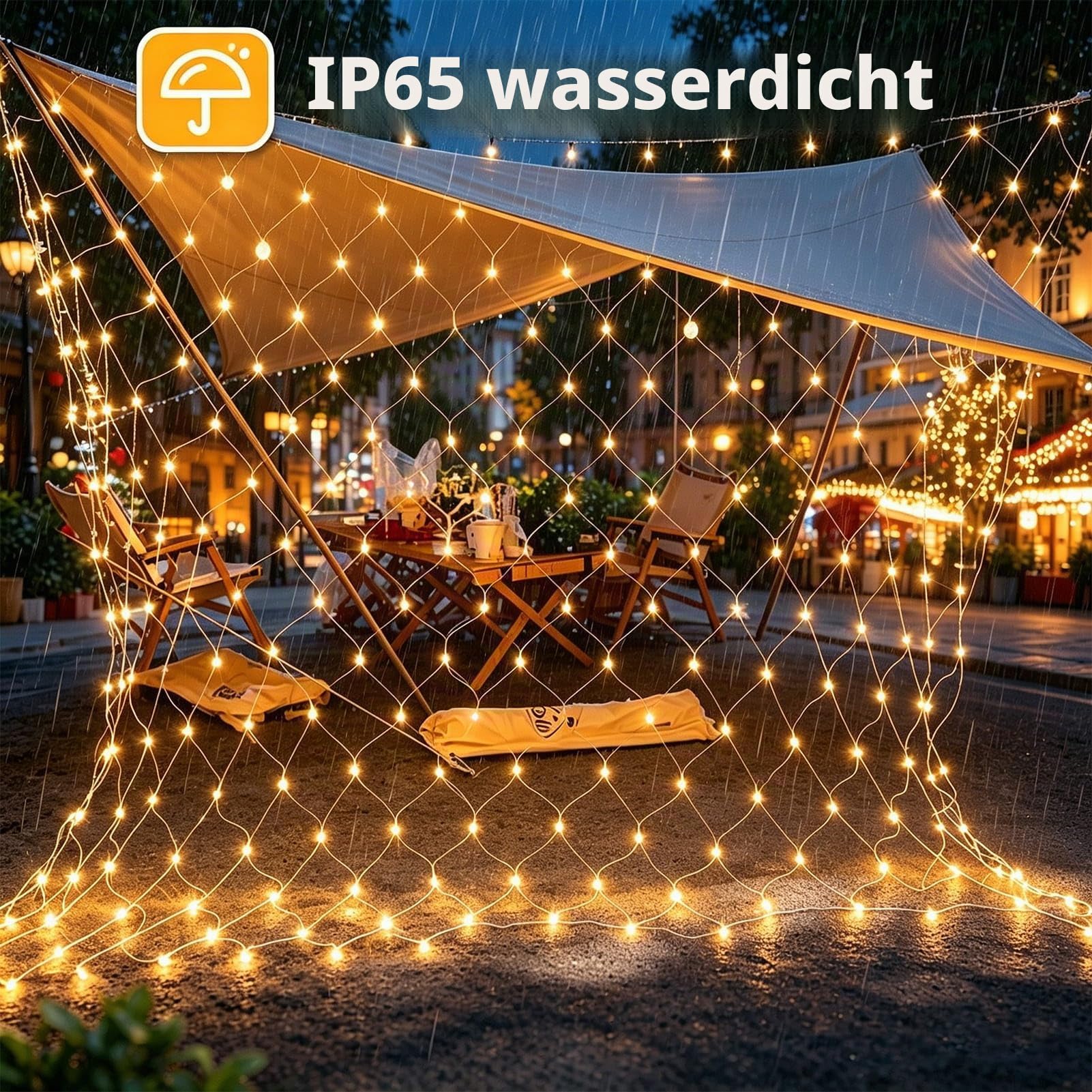2 Stück Lichternetz Außen, 3x2m 200 LED Lichterkette Netz, Warmweiß | mit Timer, Stecker, 8 Modi Weihnachtsbeleuchtung Netz Wasserdicht Lichtervorhang für Garten Balkon Busch Zimmer Deko