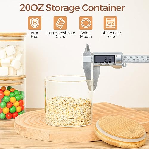 Miniatura 9 de ComSaf Juego de 6 tarros de vidrio para almacenamiento de alimentos de 20 onzas, recipientes de almacenamiento transparentes con tapa hermética de