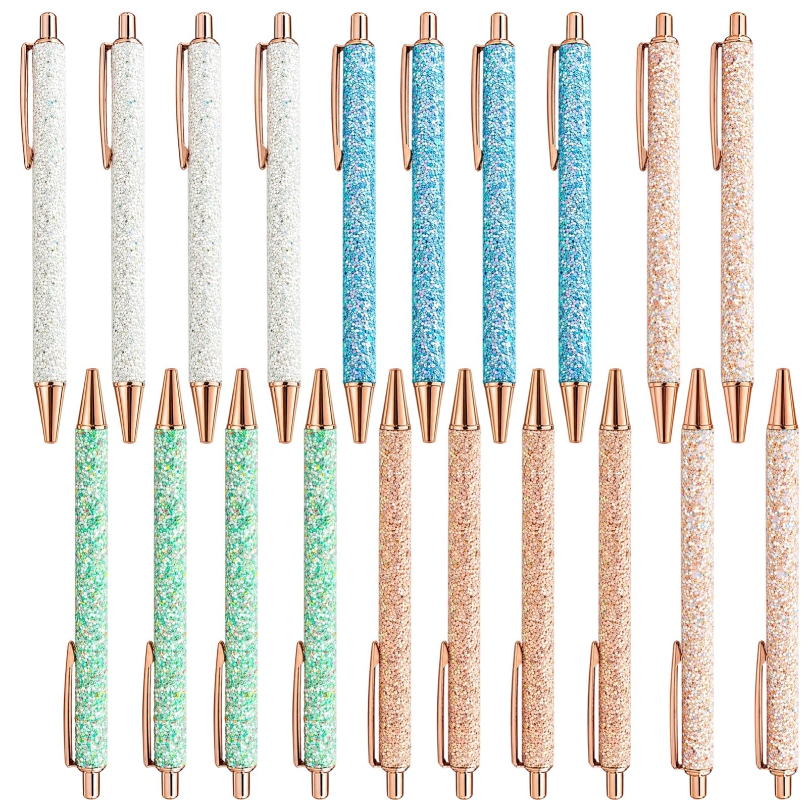 20 Stk. Glitzer-Pailletten-Kugelschreiber, 14,3 x 1 cm Druck-Kugelschreiber in Roségold, Weiß, Grün, Blau, Hellroségold, angenehmer Griff, sanftes Schreiben für Büro, Geschenke für Mitarbeiter