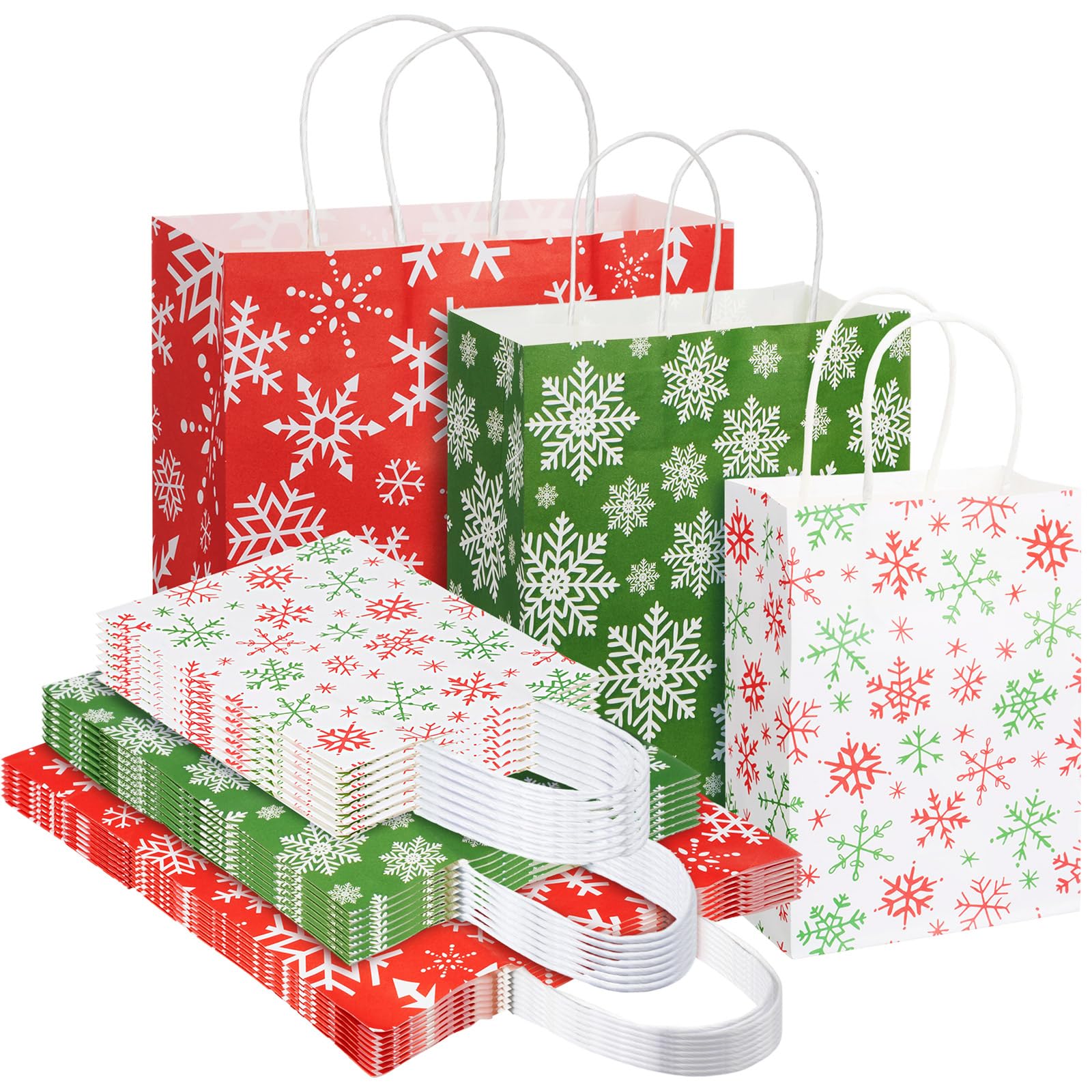 Kosiz Lot de 60 sacs cadeaux de Noël en papier kraft avec poignées de tailles assorties pour emballage cadeau (rouge et vert)