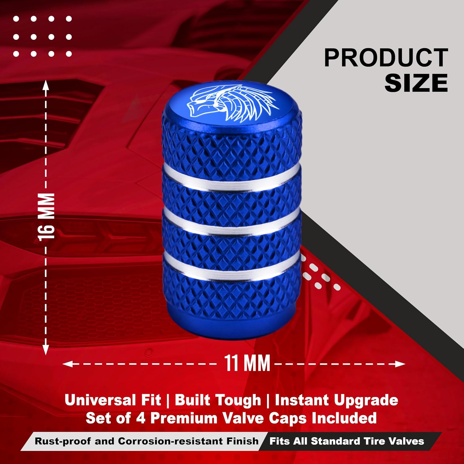 Predator Tire Valve Stem Caps, 4 pcs/Pack, Anodized Aluminum Tire Valve Cap Set, Corrosion Resistant, Universal Stem Covers for Cars Trucks Motorcycles SUVs and Bikes (Blue) image 2