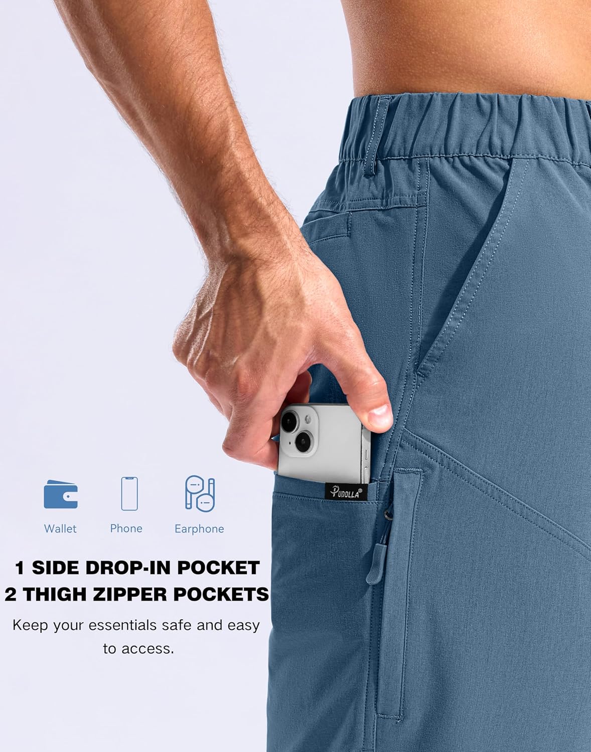 Pudolla Men's Hiking Shorts with 7 Pockets 10" Lightweight Cargo Shorts image 4