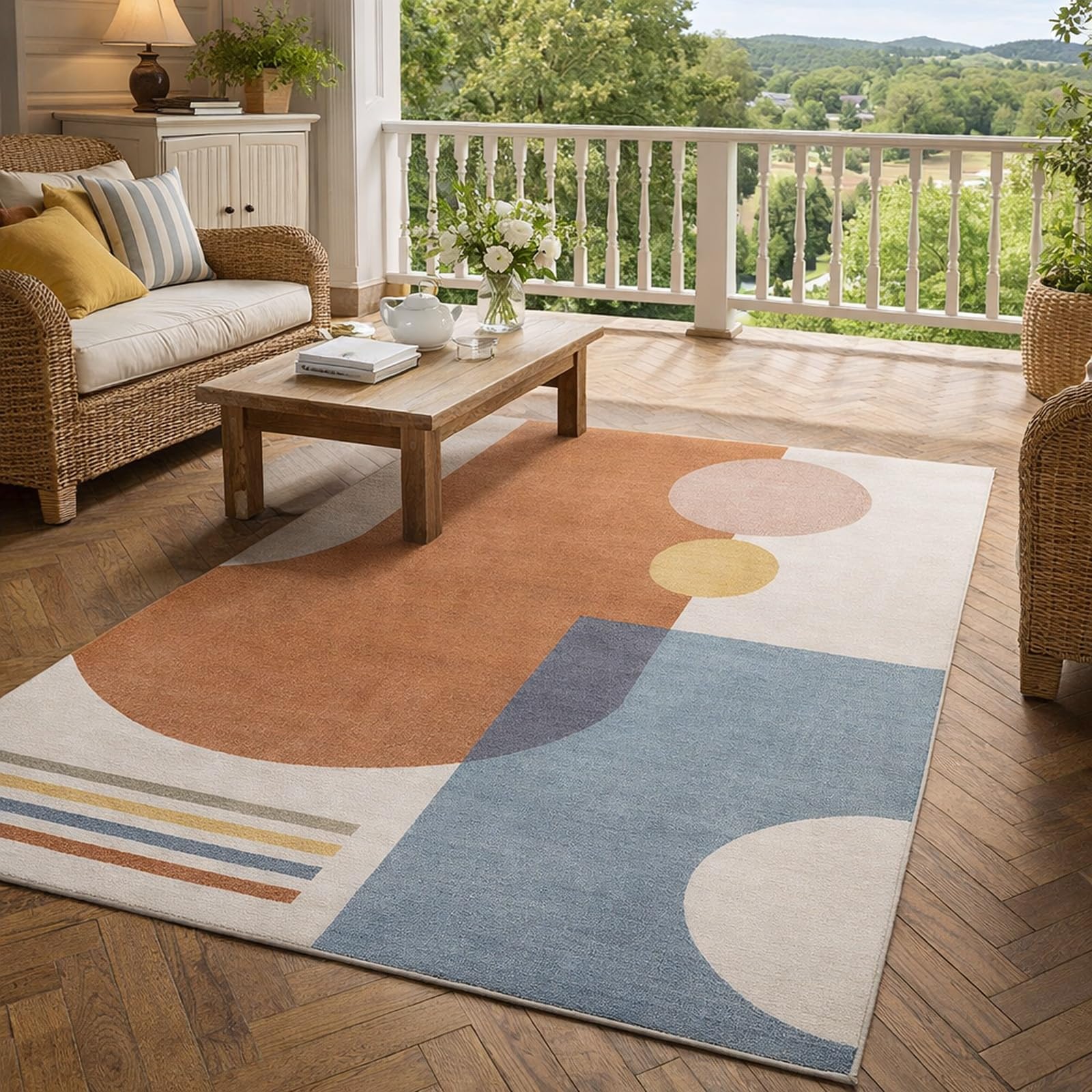 Tapis de salon et chambre 120x200 cm à poils ras moderne terre cuite gris