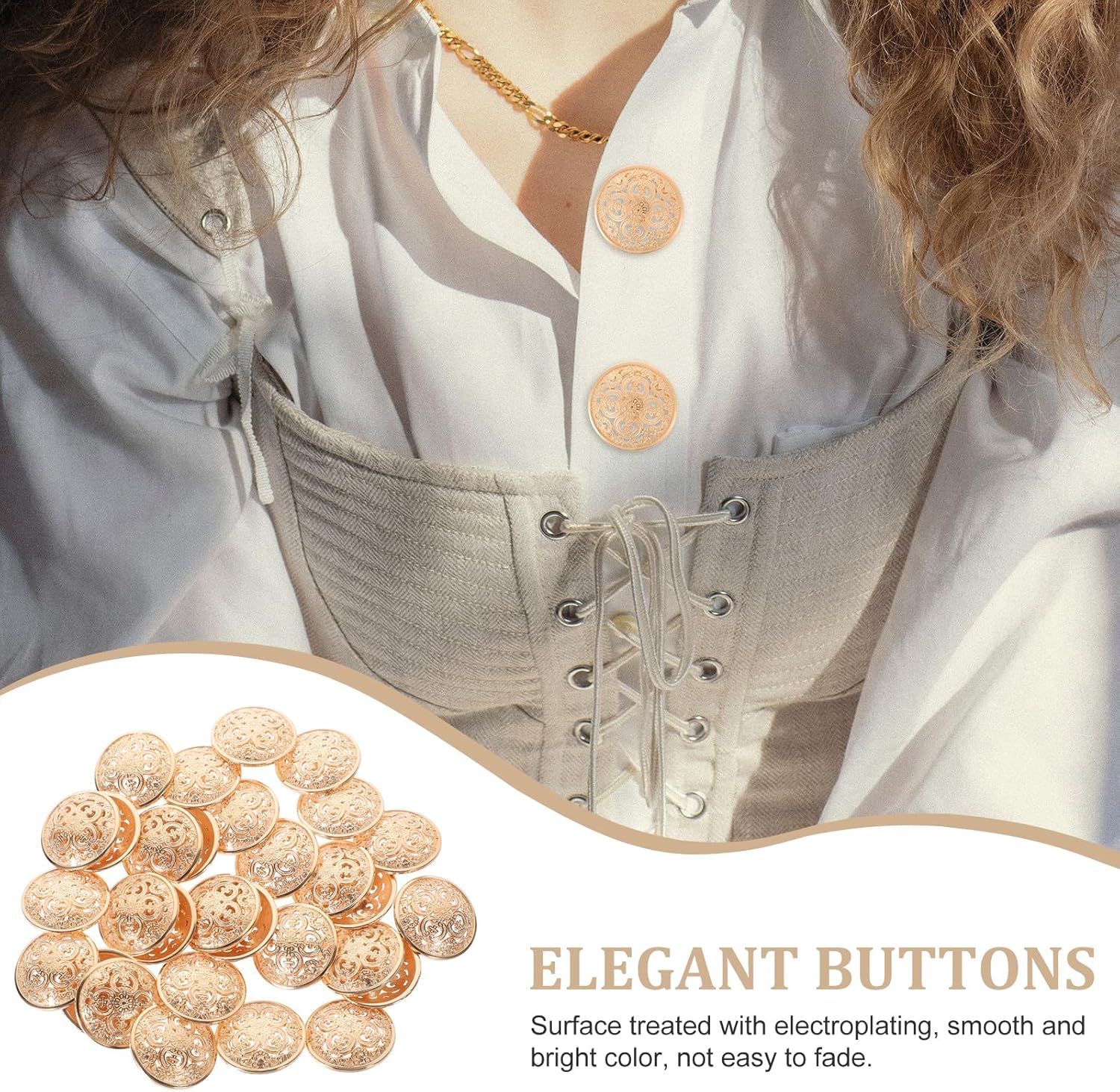 MILISTEN 30pcs Round Metal Hollow Out Buttons - Flat Coat Jacket Trousers Buttons (Light Golden, 25mm) - Image 4