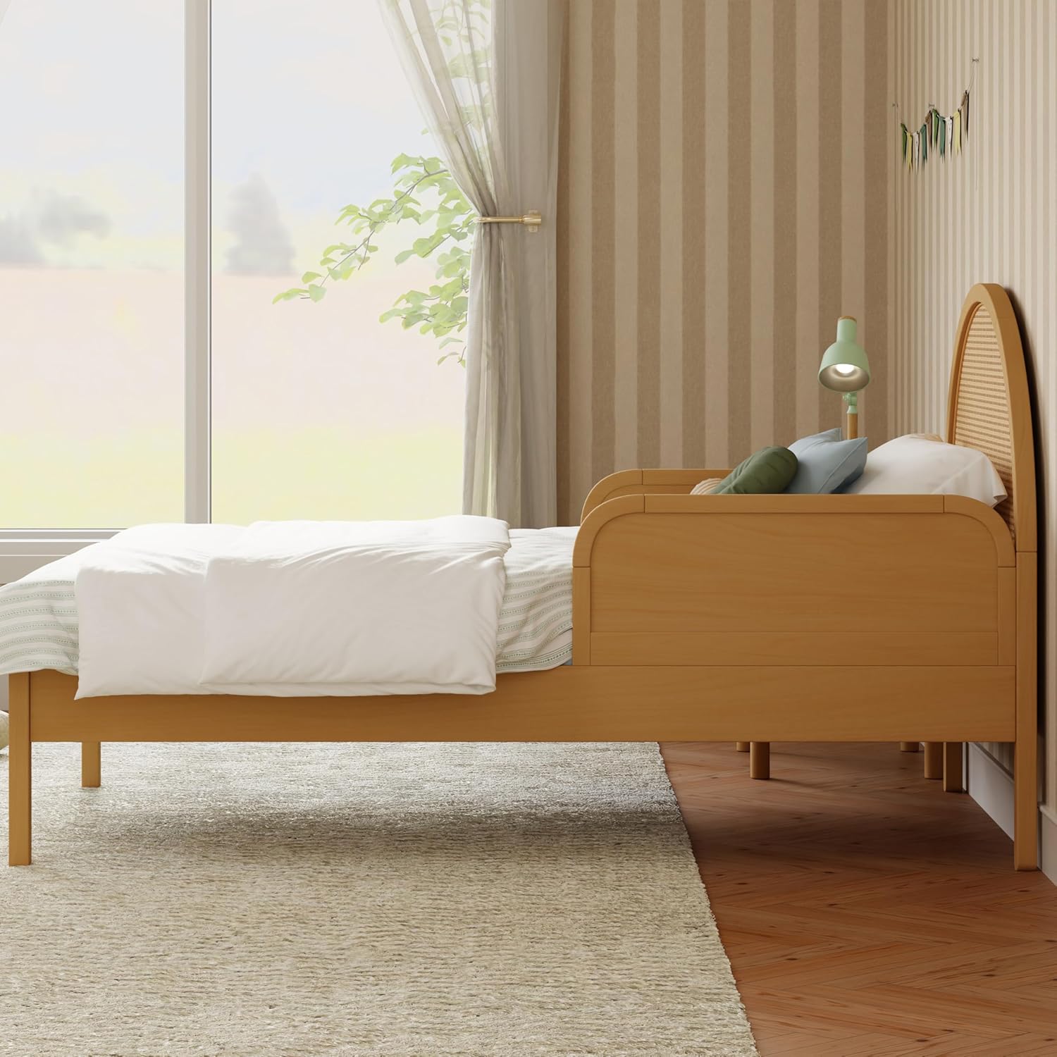 Babyletto Twin/Full Bed Guardrail for Single-Side Use - Removable, Wooden Bed Rail for Toddlers - GREENGUARD Gold Certified Baby Bedside Rail Guard for Safe Sleep - Tools Free Setup - Honey