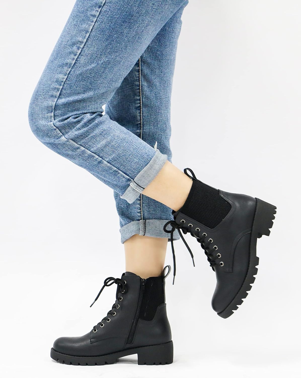 Vepose Womens' 916 | Ankle Boots | Combat Boots | Lace-up Booties with Inside Zipper