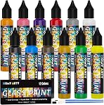 HOMY ARTY Peinture en verre 20 Couleurs (1 , avec 3 Pinceaux, Peintures en verre à base d'eau, Peinture en émanel acrylique pour verre, céramique, ampoules et fenêtres