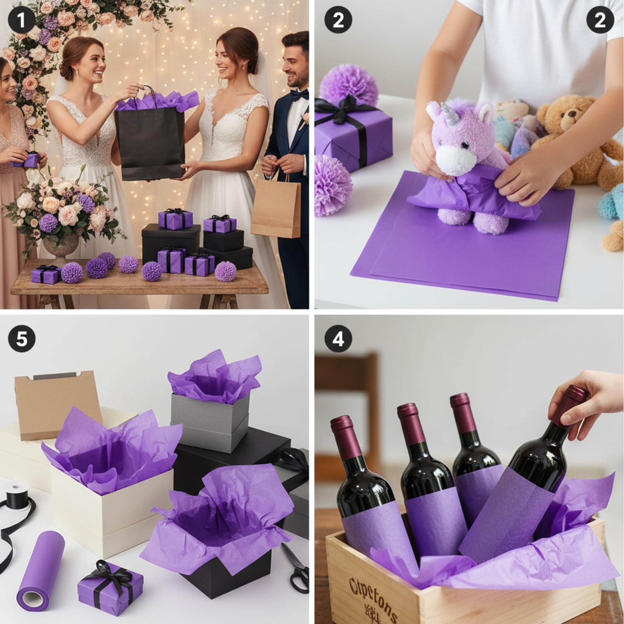 Qilery Lot de 500 feuilles de papier de soie sans acide pour cadeaux, loisirs créatifs, décoration de fête, mariage, fête prénatale (violet) - 38,1 x 50,8 cm