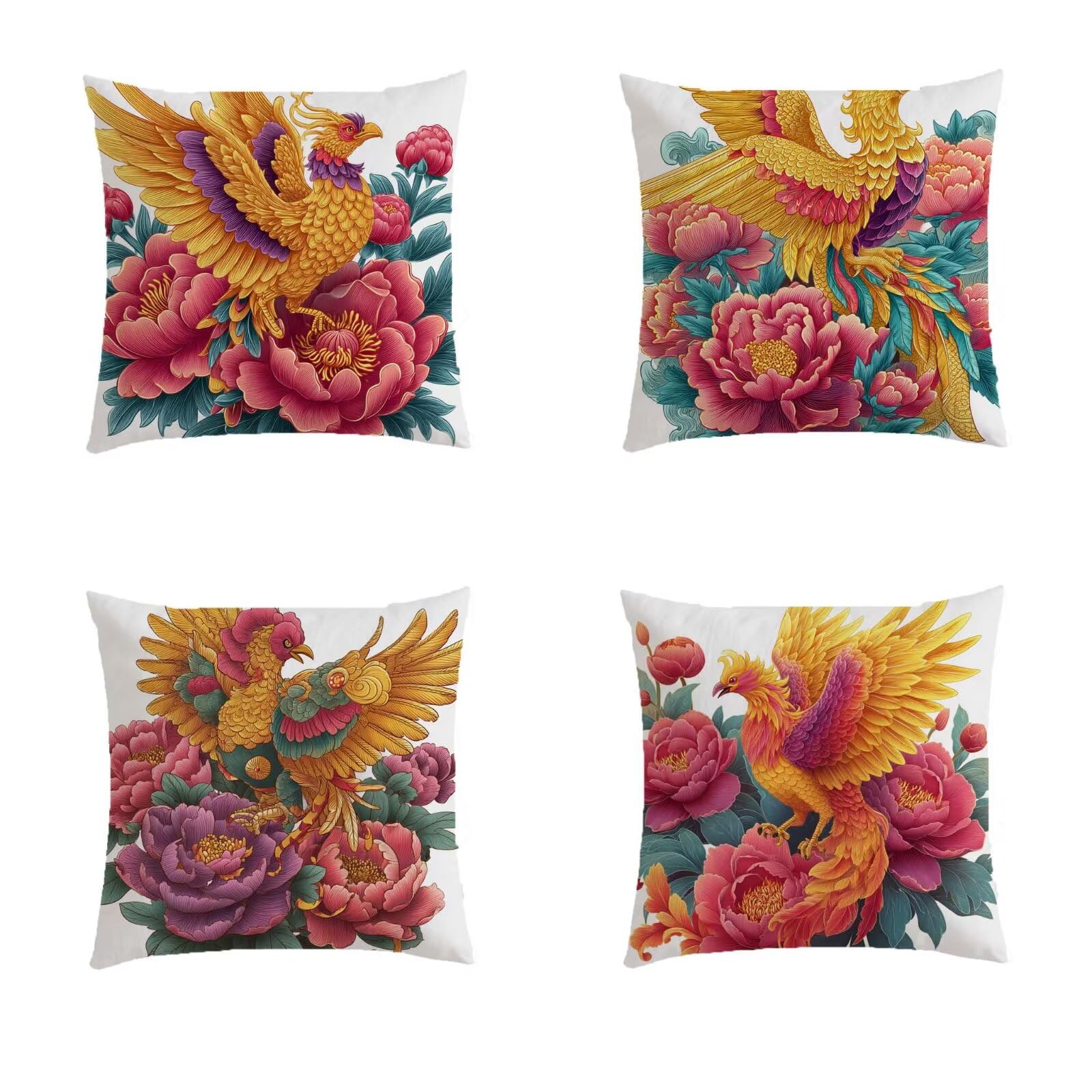 Housse coussin 50x50cm imperméable lot de 4 fleurs pour jardin