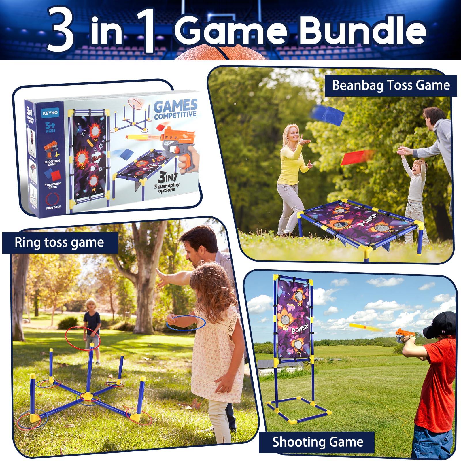 JOYBOY Giocattoli per bambini, giocattoli da 6 7 8 9 10 11 12 anni, 3 in 1 Cornhole & giochi di tiro & gioco di lancio ad anelli per bambini, giochi all'aperto, regalo per famiglie ragazzi e ragazze