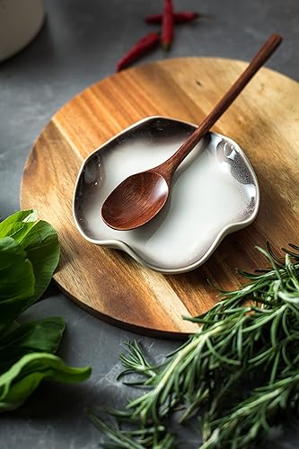 Miniatura 7 de Soporte de cuchara de cerámica para estufa, bonito soporte para cucharas de café con borde con volantes para barra de café, soporte para cuchara de