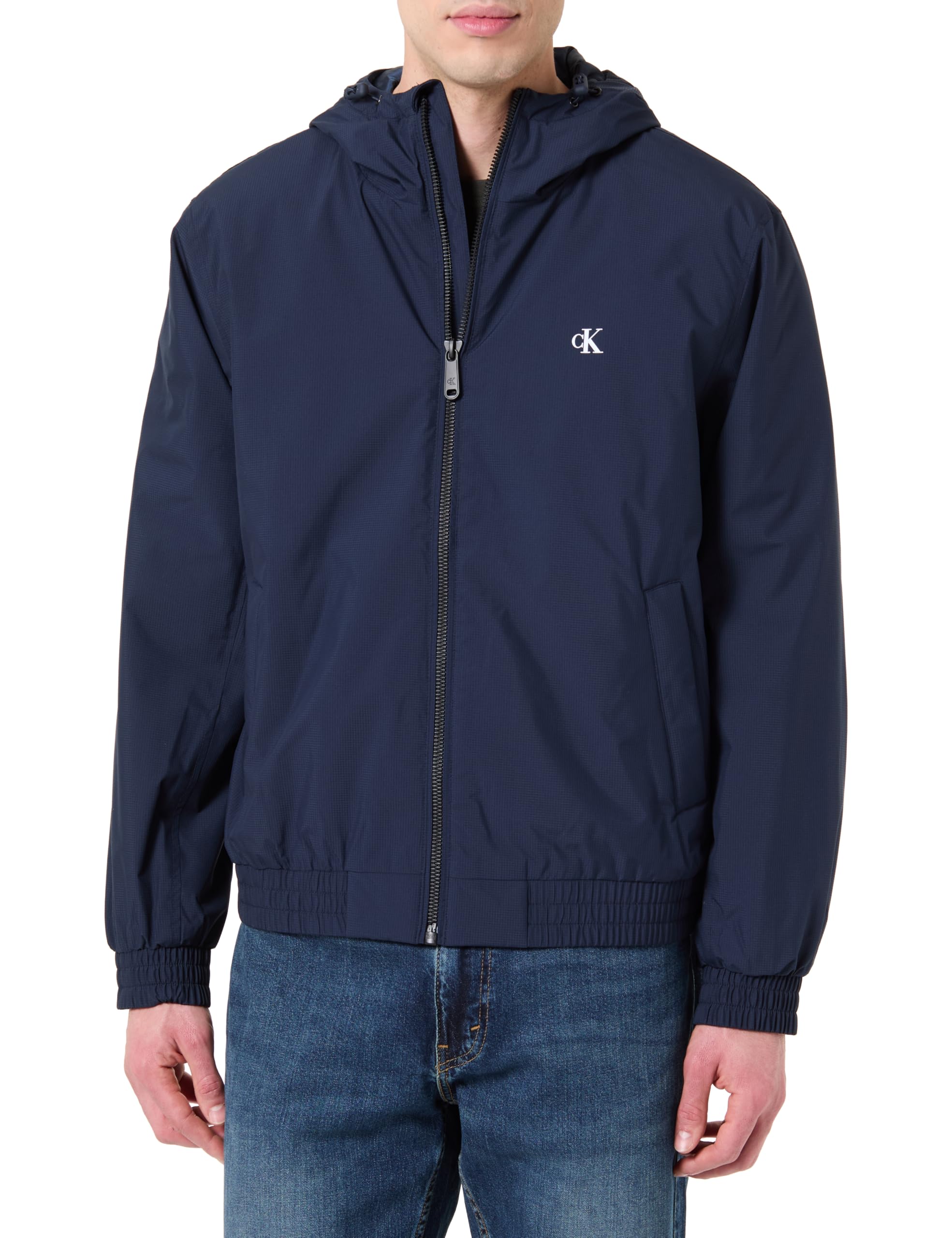 Calvin Klein Jeans Men's Blue Hooded Ripstop Jacket