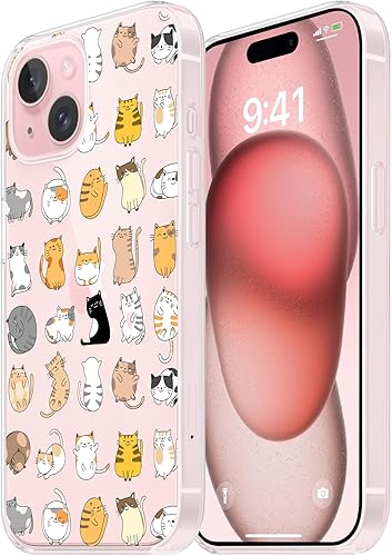 BAIOAOPA Funda diseñada para iPhone 15 de 6.1 pulgadas, funda transparente con bonito diseño de gatos de bebé de dibujos animados para mujeres y