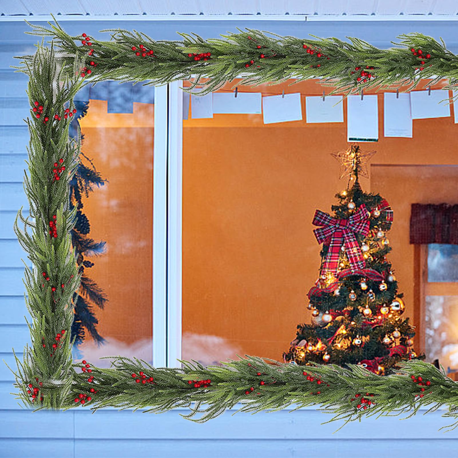 Guirnalda Navideña Guirnalda Realista Reutilizable Para Invierno | Navideño Artificial De Pino Para Chimenea Ventana Pared Mesa Reuniones Sala Jardín