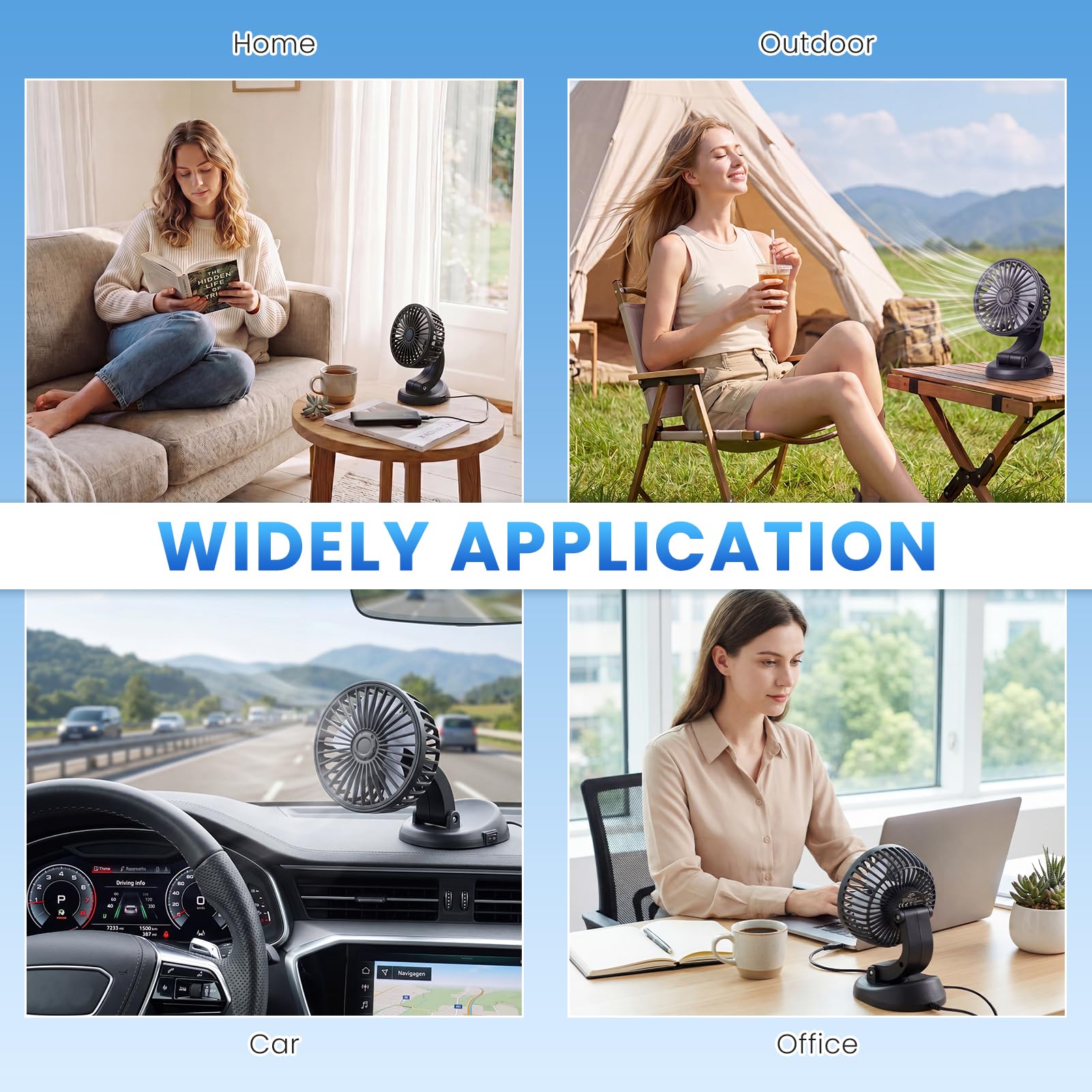 Coikes Ventilateur de Voiture 5V Ventilateur de Refroidissement de Voiture Rotatif à 360° Ventilateur de Véhicule USB Ventilateur de Bureau pour SUV RV Bateau Véhicules Camping (Noir, A)