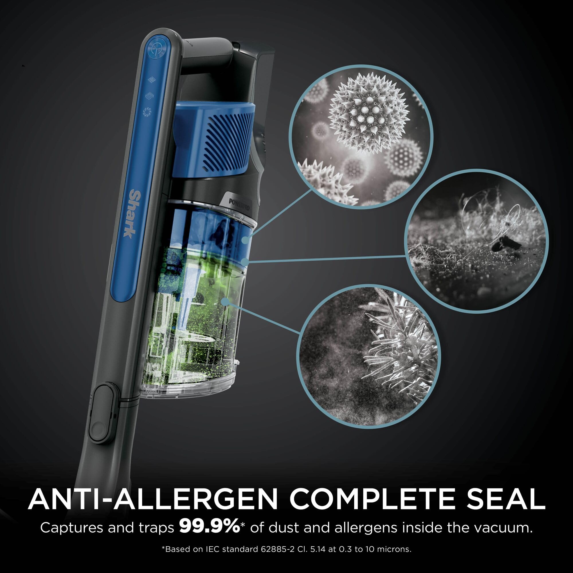 Shark Aspiradora inalámbrica PowerPro, Ligera, tecnología de detección de Piso, tecnología de Envoltura anticabello, Sellado Completo antialérgeno, Flexible, Modo Manual, Azul eléctrico con carbón