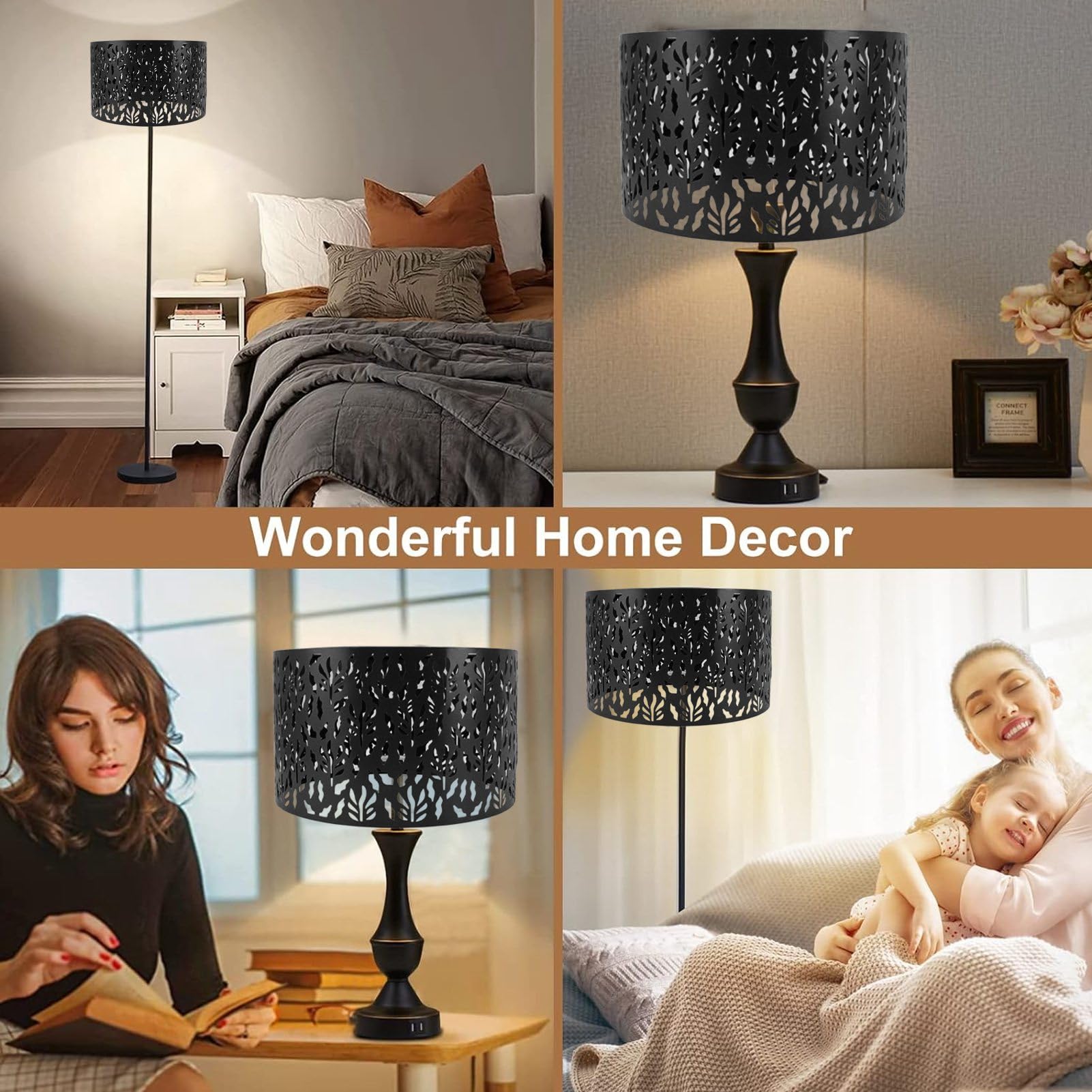 Pantalla lámpara hueca metal Pantalla lámpara tallada hueca Pantalla lámpara hueca escritorio hueca Pantalla lámpara Adecuado pantallas lámparas oficina, hogar y dormitorio(Negro)