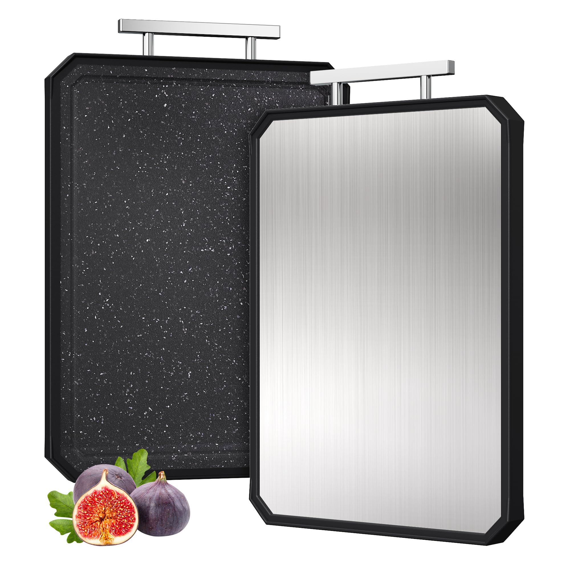 2 in 1 Stainless Steel Cutting Board with Handle Chopping Large Big Small Metal Carving Kitchen Meat Butcher Block not Titanium Wood Bamboo Glass Marble Stone Rubber Plastic Silicone Acrylic Teak Sink