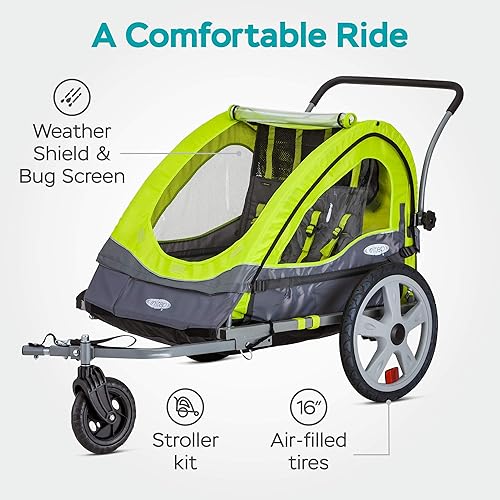Miniatura 2 de Instep Quick-N-EZ - Remolque doble plegable detrás de la bicicleta para niños pequeños, se convierte en cochecito, para correr, dosel 2 en 1