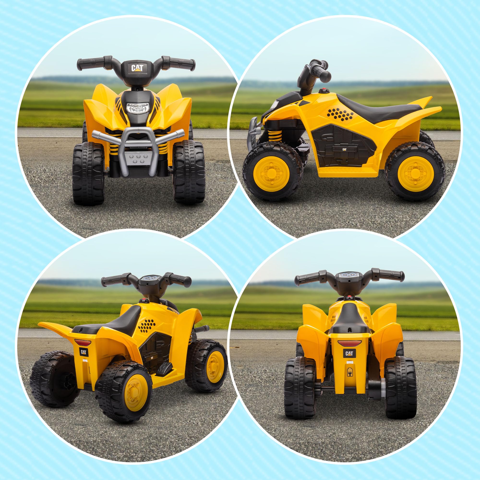AIYAPLAY Quad électrique pour Enfant sous Licence Caterpillar véhicule à Batterie 6V 2,8 km/h avec klaxon, phares LED, démarrage par Un Bouton, pour 18-36 Mois, Jaune