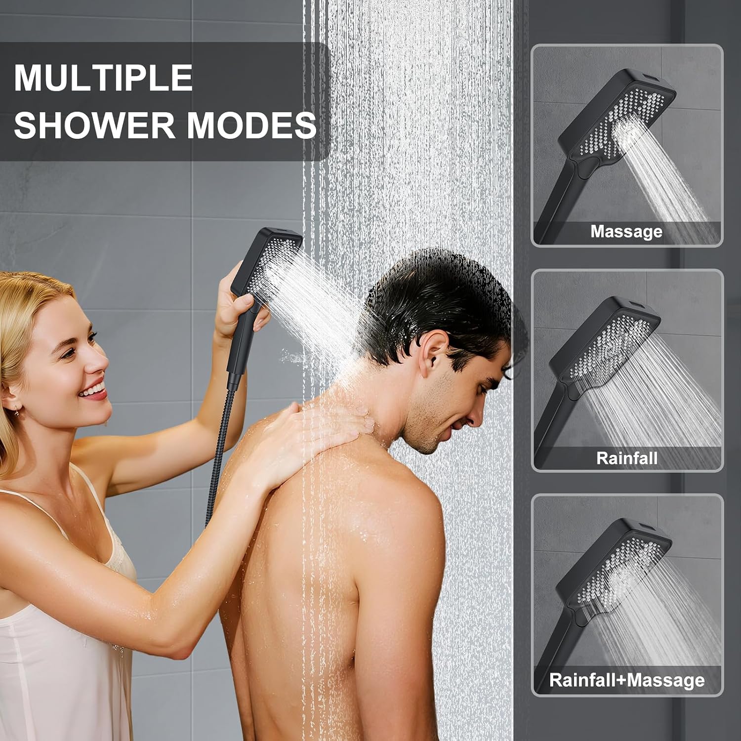 Matte Black 13-Inch Rainfall Shower System - Premium Shower Head & Handheld Sprayer, Complete Bathroom Set with Faucet Mixer Trim Kit & Valve - Image 4