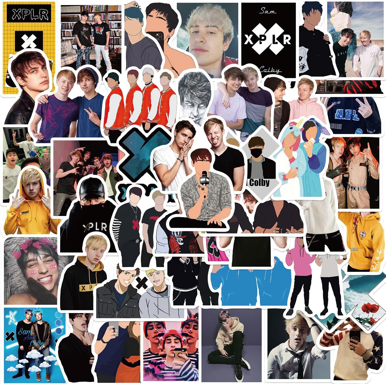 Sam and Colby Sticker Pack Sam and Colby Sticker Set Waterproof Vinyl Sticker for Laptop Children Cars Motorcycle Bicycle Skateboard Luggage Suitcase Computer Sticker Graffiti Decal Pack of 50