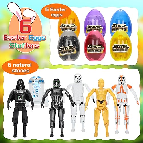 Miniatura 3 de UZPMM 6 figuras de estrellas de huevos de Pascua, figuras de estrella de juguete para niños y niñas, caza de huevos de Pascua, cesta de Pascua,