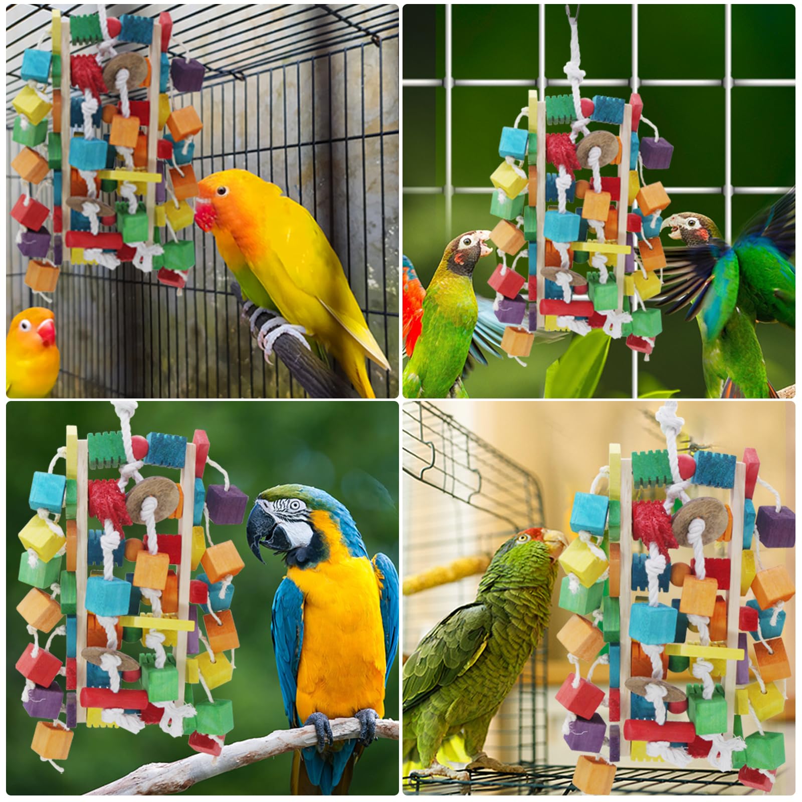 MQUPIN Grands jouets pour perroquet, blocs en bois colorés de différentes formes, 55,9 cm, jouets pour perroquets gris africains, amazons, cacatoès et aras