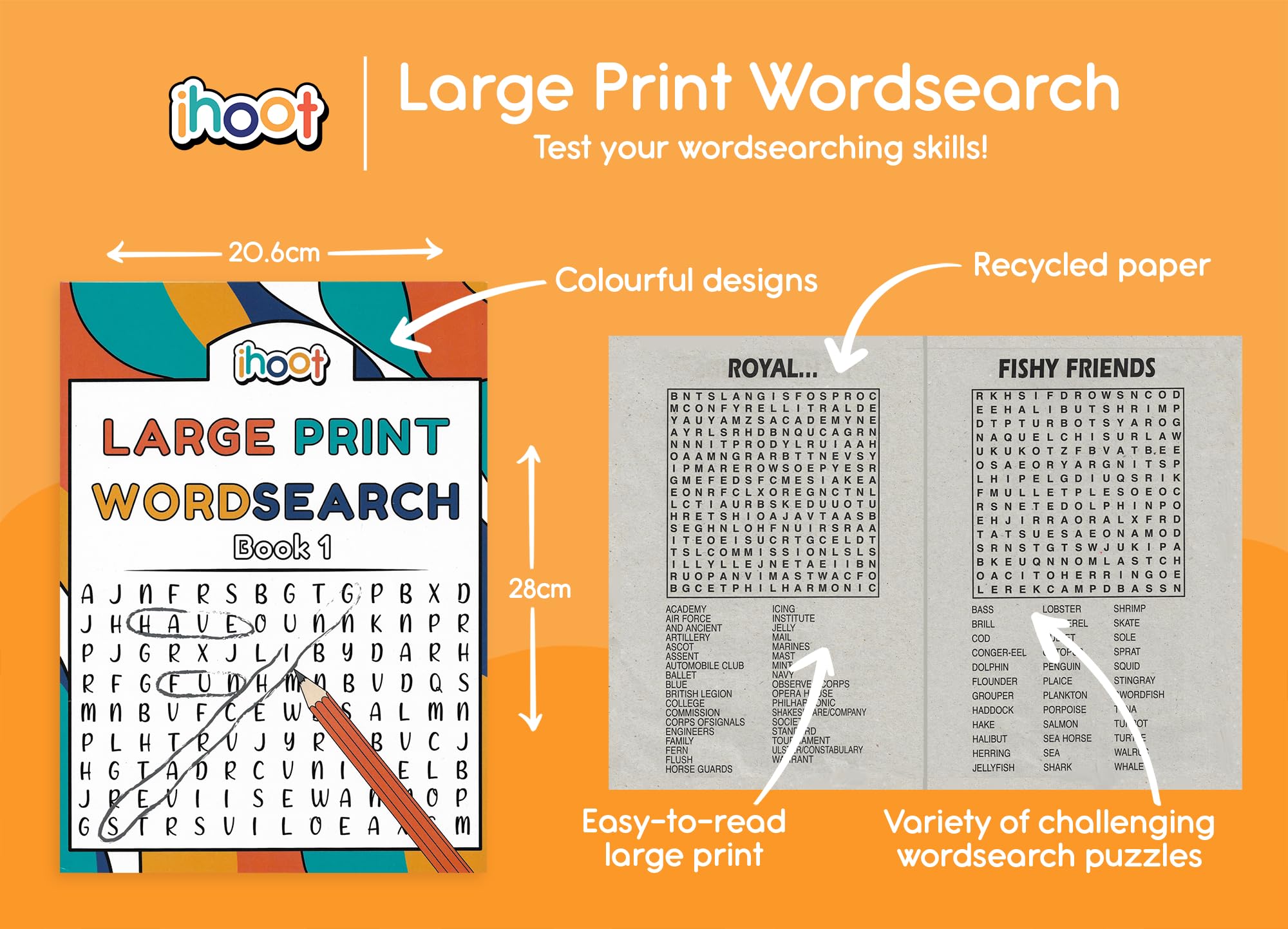 ihoot Pack of 3 Assorted A4 Large Print Word Search Books for Adults - Image 2